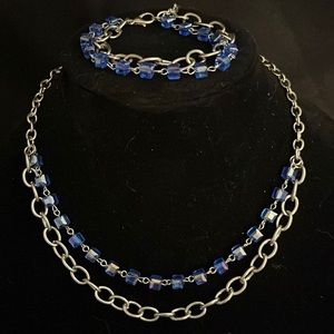 Silver-tone Necklace and Bracelet with Blue Crystal beads.